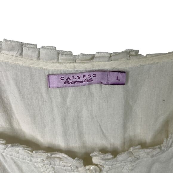 Calypso Christiane Celle Tunic Babydoll White Dress Short Sleeve Coquette Large - Picture 5 of 7
